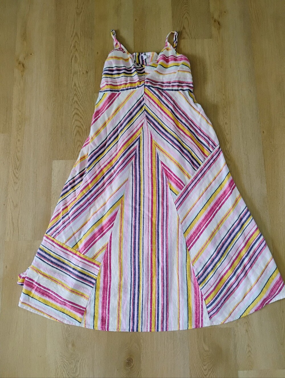 Striped Summer Tribal Jeans Maxi Sundress in Pink, Yellow & Blue